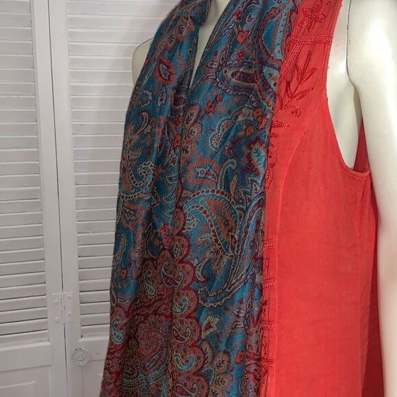 Vintage Paisley Large Wrap Scarf With Fringe - Picture 11 of 13